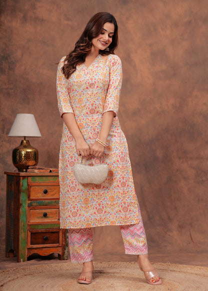 Multi Printed Straight Kurta And Trouser