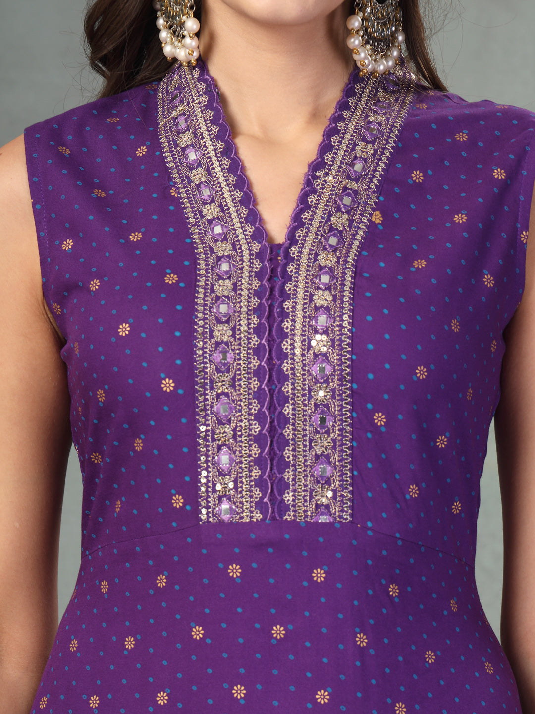 Violet Khari Printed & Embroidered Rayon A-Line Kurta Dupatta Set