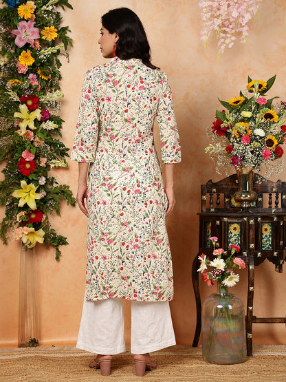 Rayon Calf Length Printed Straight 3/4 Sleeves Shirt Collar Kurta