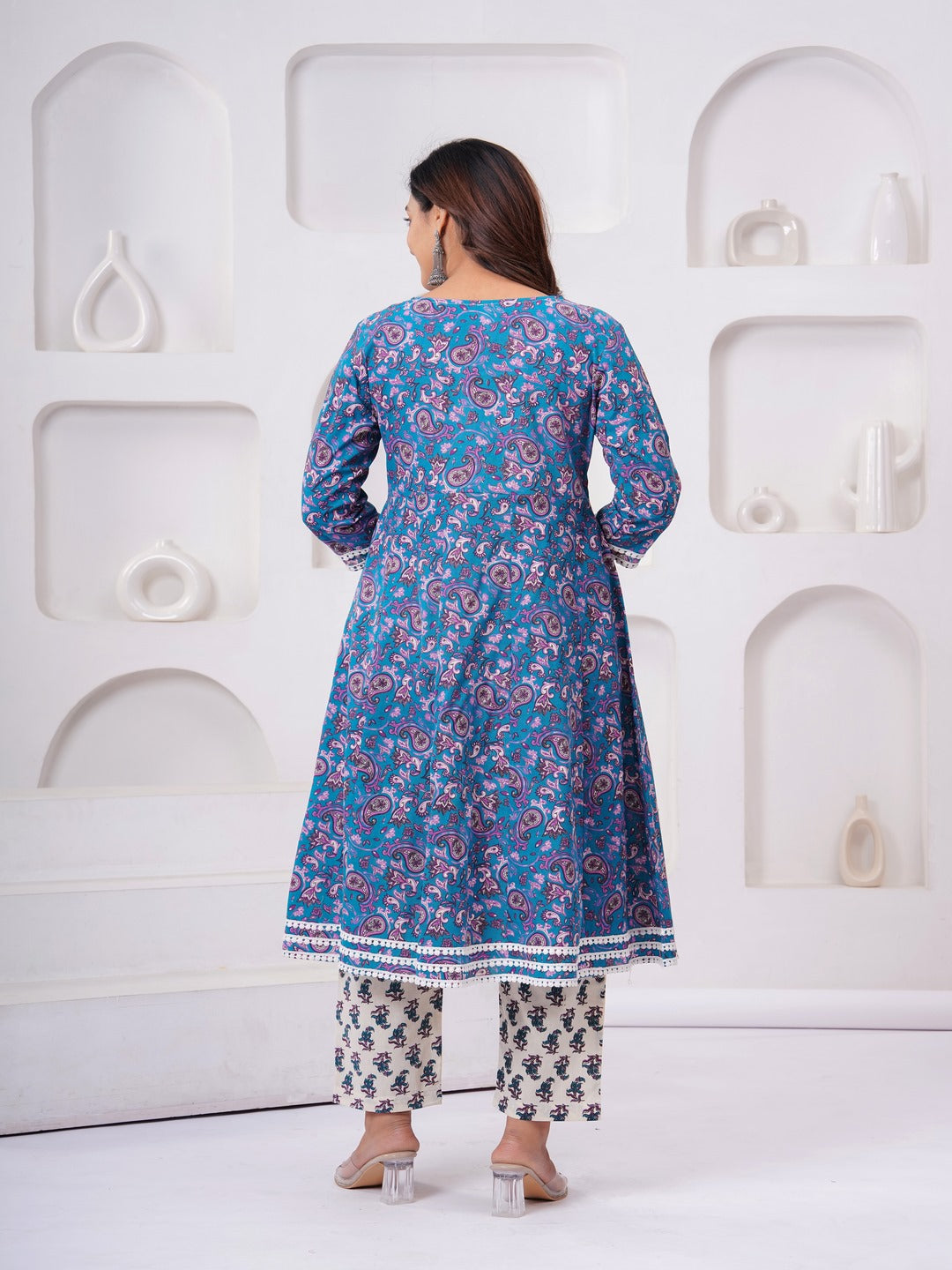 Blue Floral Print Kurta Bottom With Dupatta Set