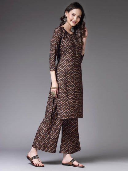 Printed Poly Crepe Straight Kurta Palazzo Set