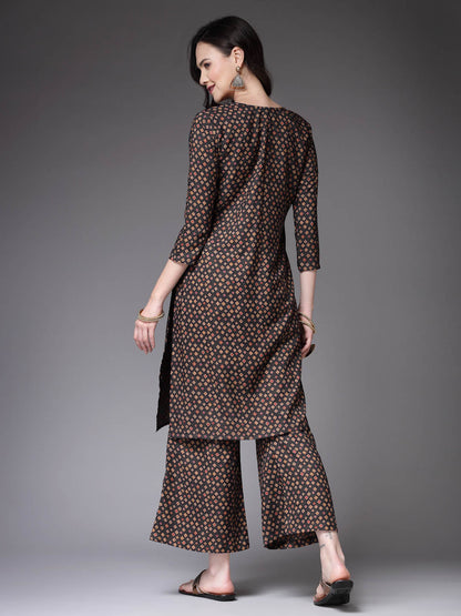 Printed Poly Crepe Straight Kurta Palazzo Set