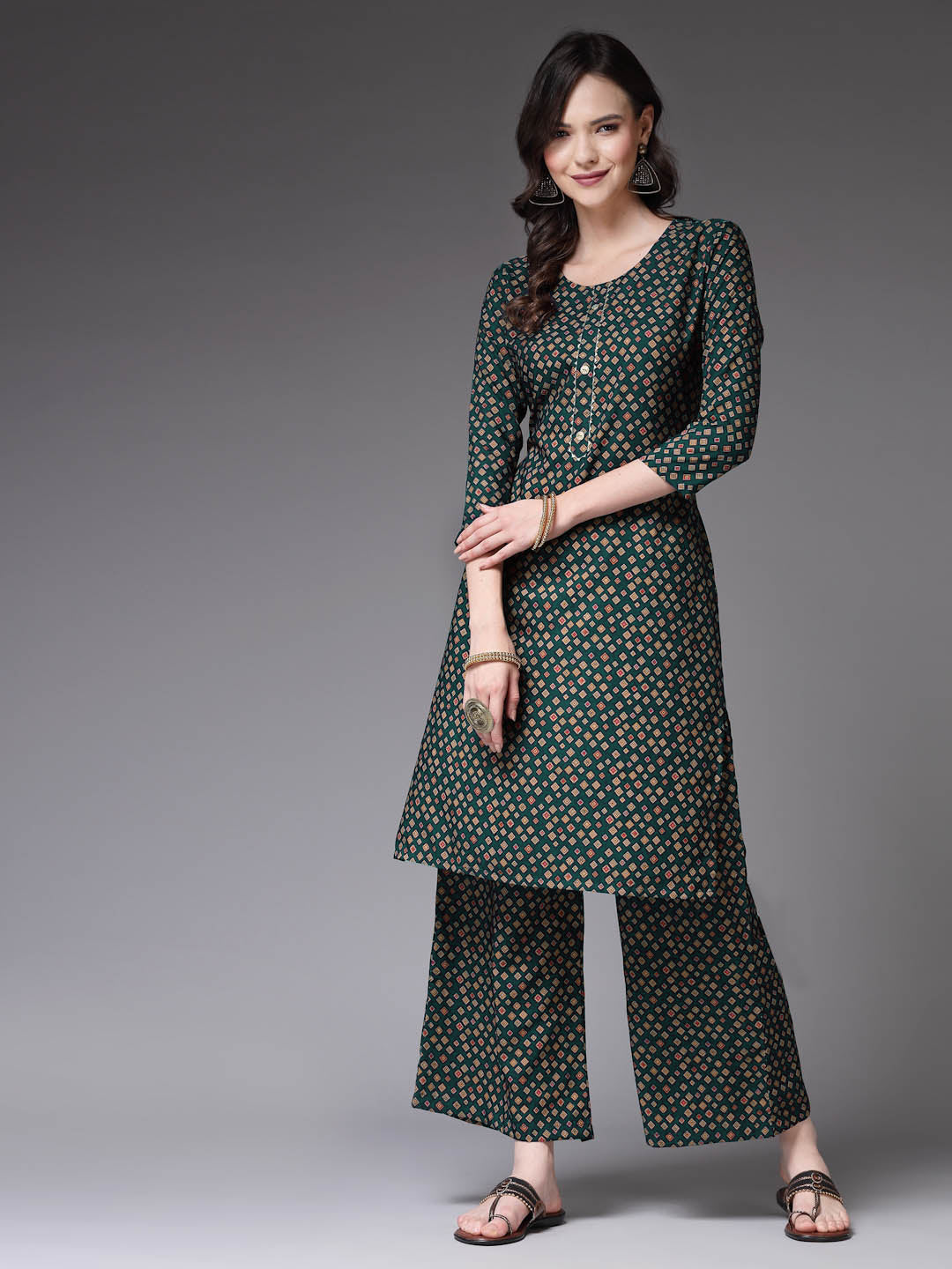 Printed Poly Crepe Straight Kurta Palazzo Set