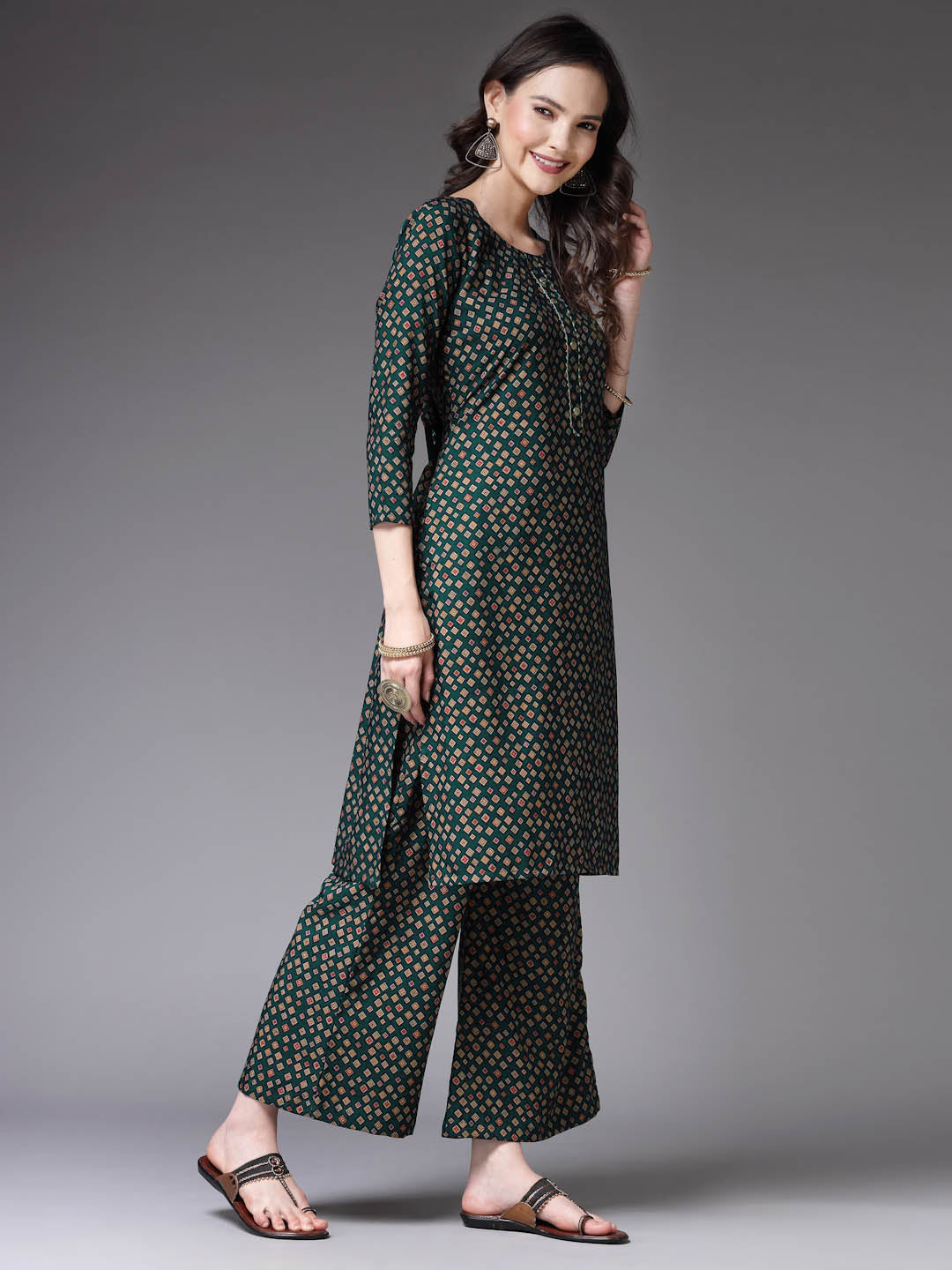 Printed Poly Crepe Straight Kurta Palazzo Set