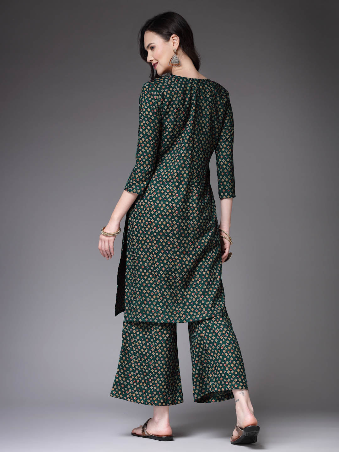 Printed Poly Crepe Straight Kurta Palazzo Set