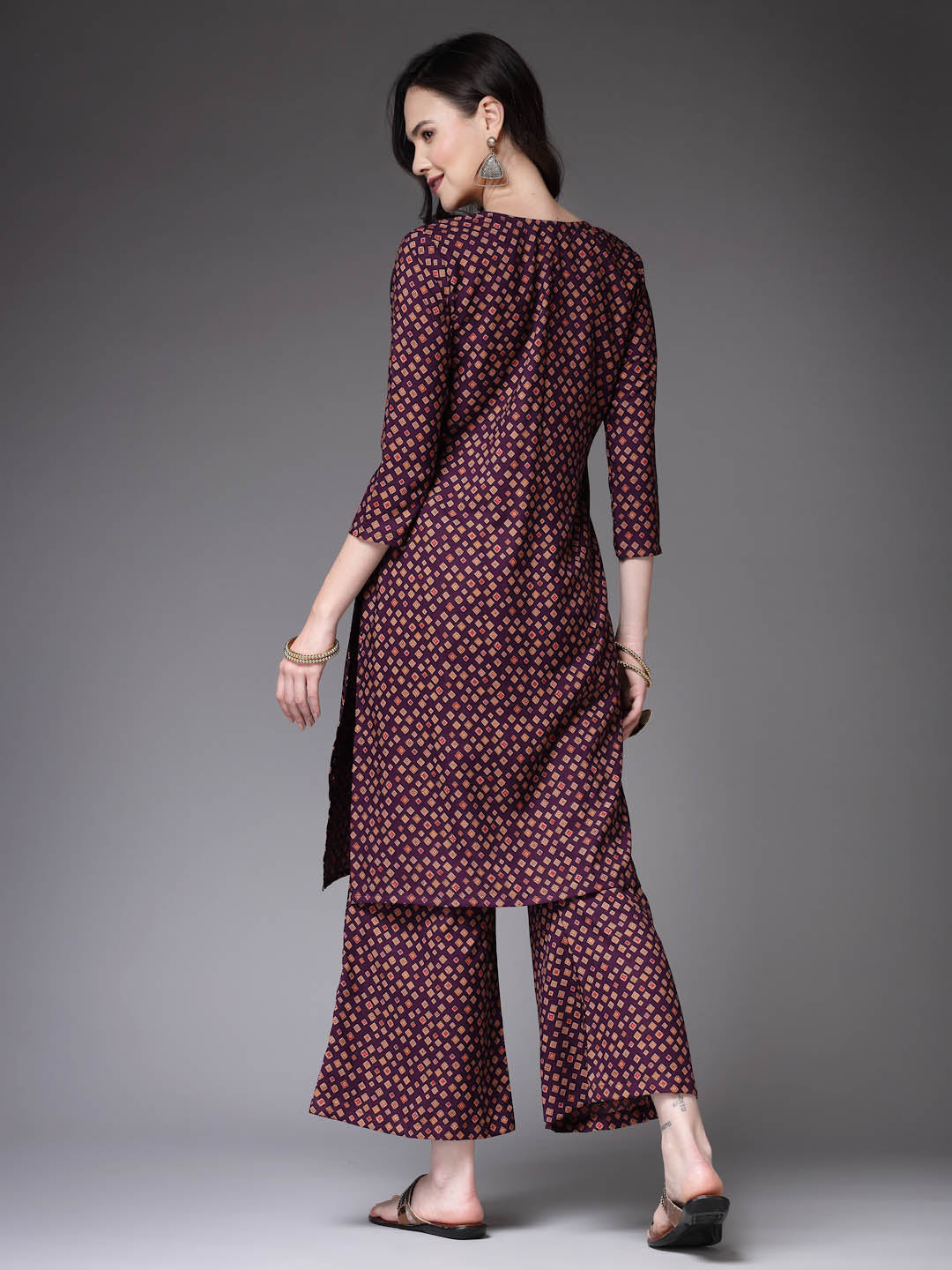 Printed Poly Crepe Straight Kurta Palazzo Set