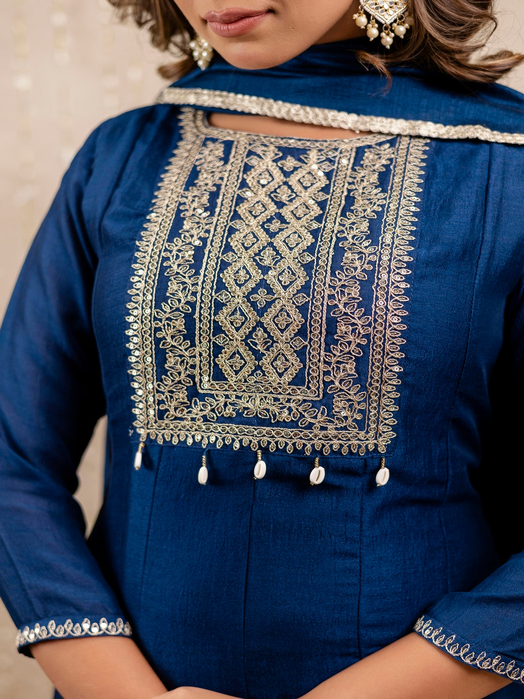 Embroidered Round Neck Muslin Kurta With Dupatta