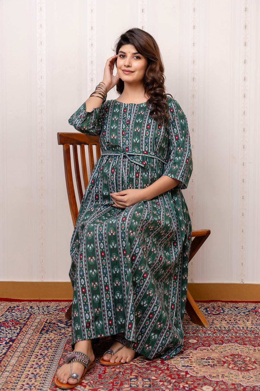 Green Printed Maternity Dress