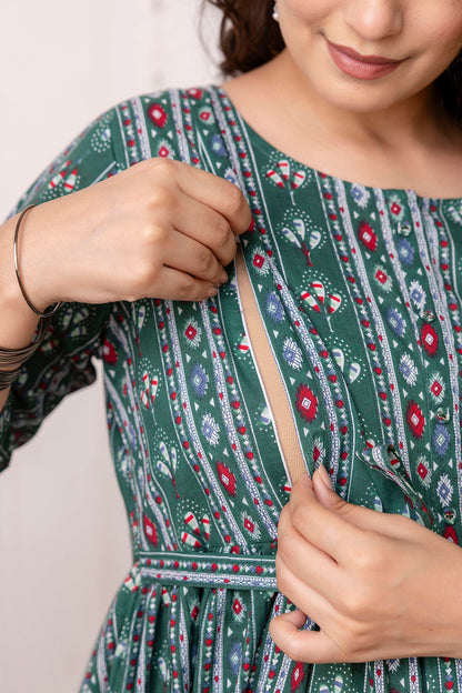 Green Printed Maternity Dress