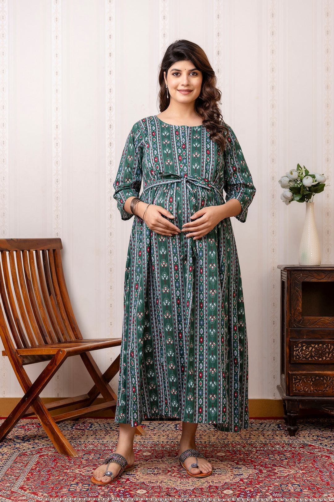 Green Printed Maternity Dress