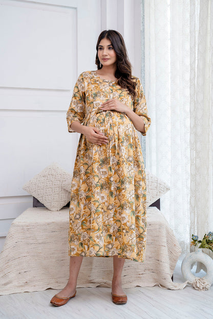 Cream Printed Maternity Dress