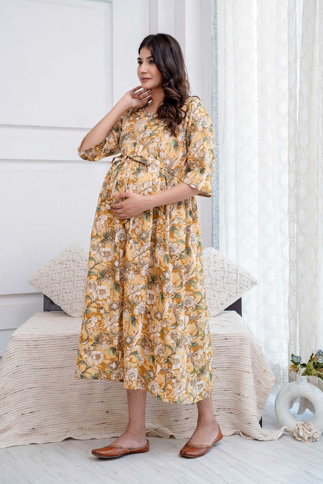 Cream Printed Maternity Dress