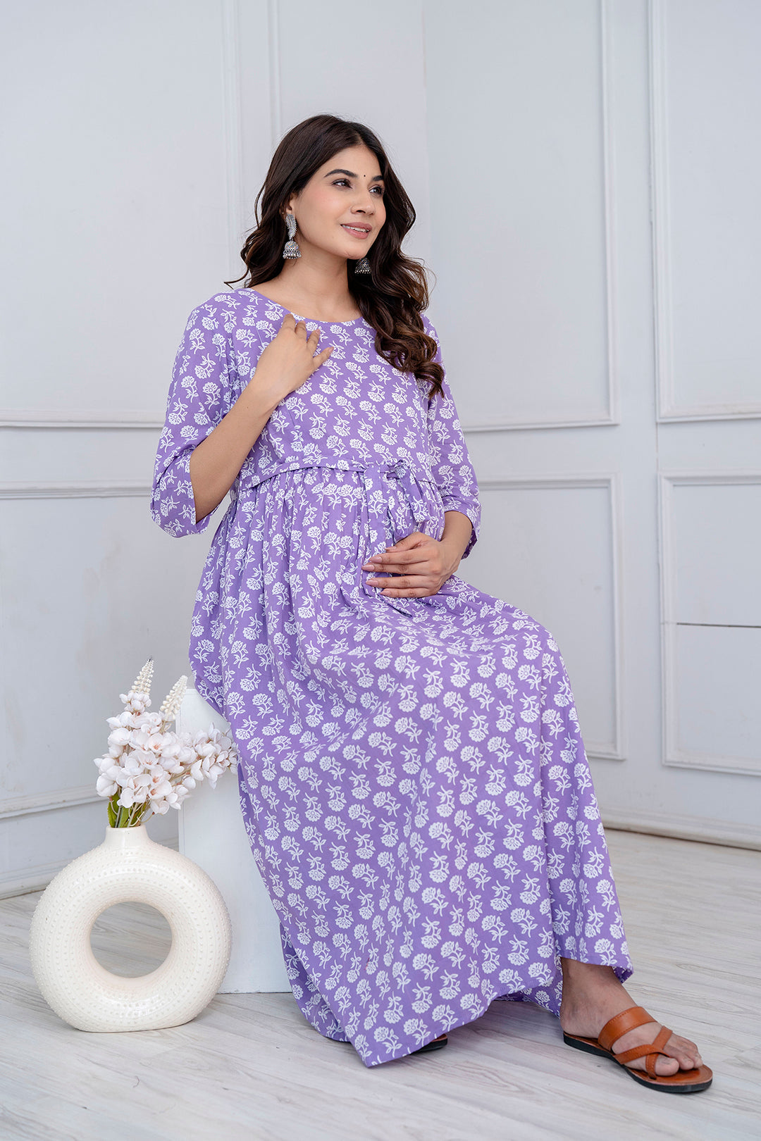 Purple Printed Maternity Dress