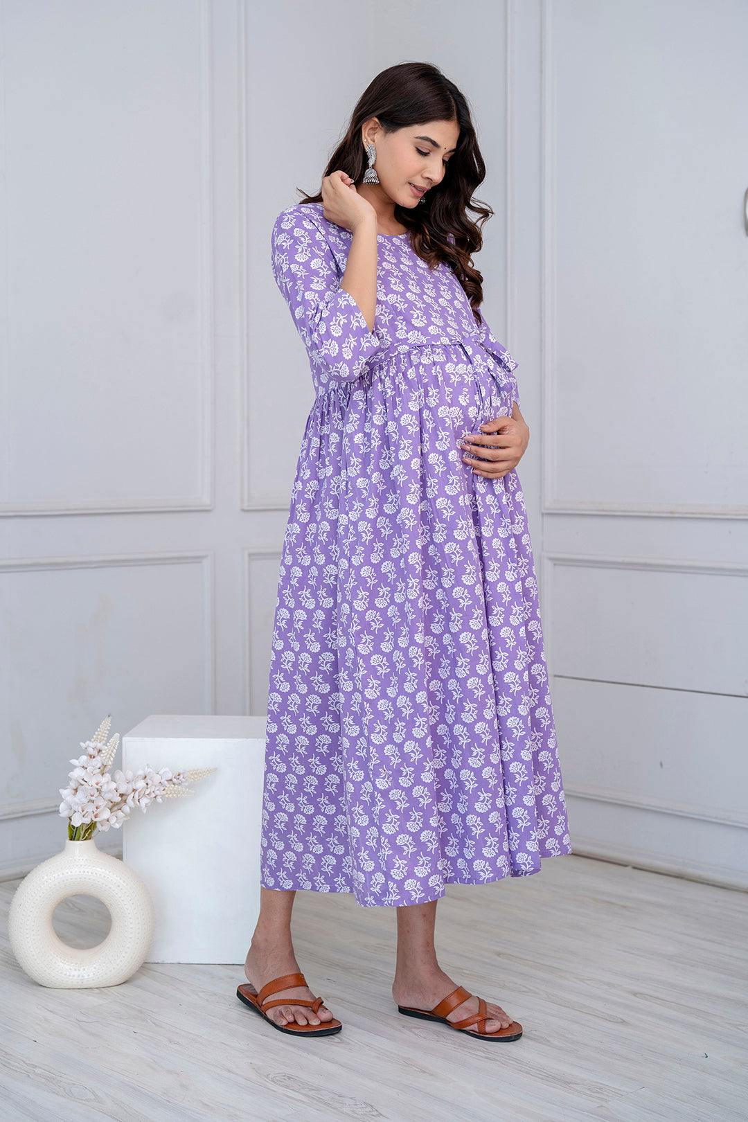 Purple Printed Maternity Dress