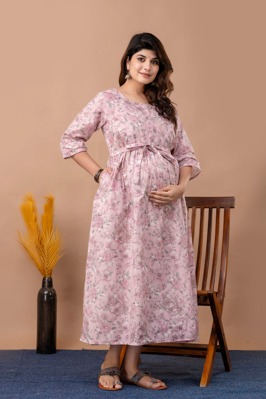 Pink Printed Maternity Dress