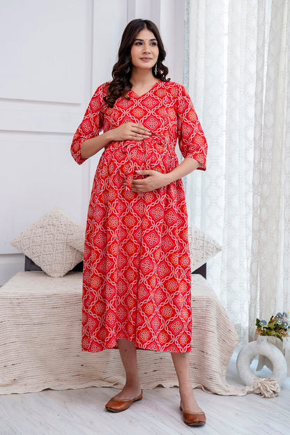 Red Printed Maternity Dress