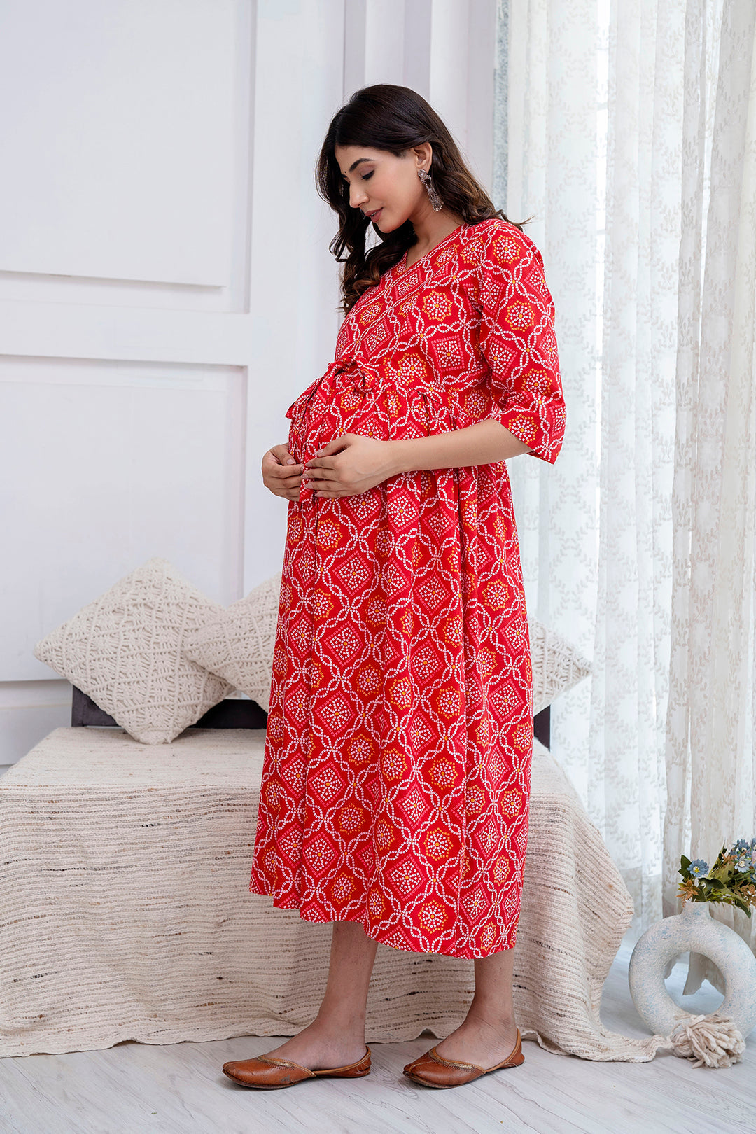 Red Printed Maternity Dress