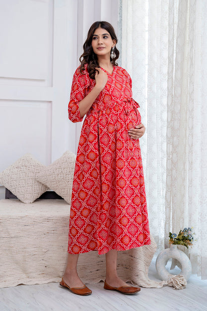 Red Printed Maternity Dress