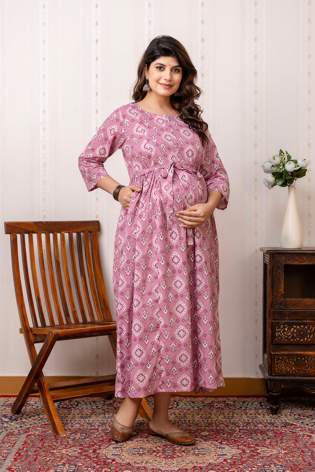 Mauve Printed Maternity Dress