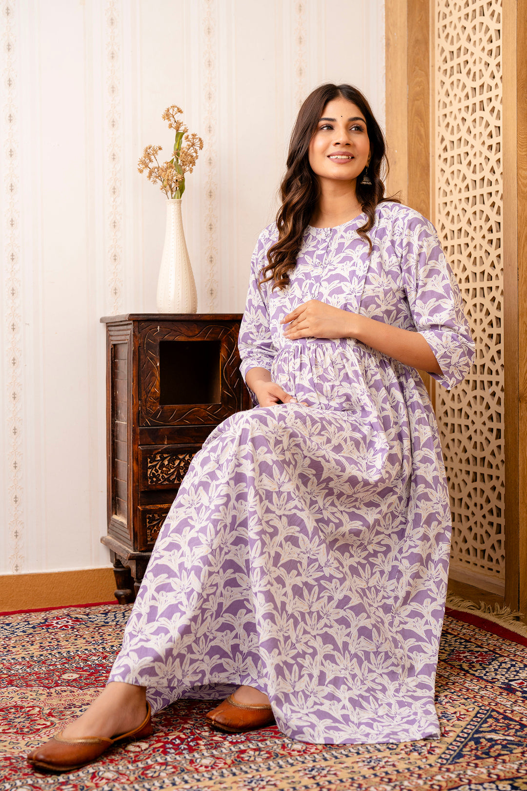 Purple Printed Maternity Dress