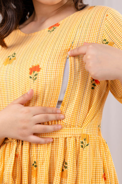 Yellow Printed Maternity Dress