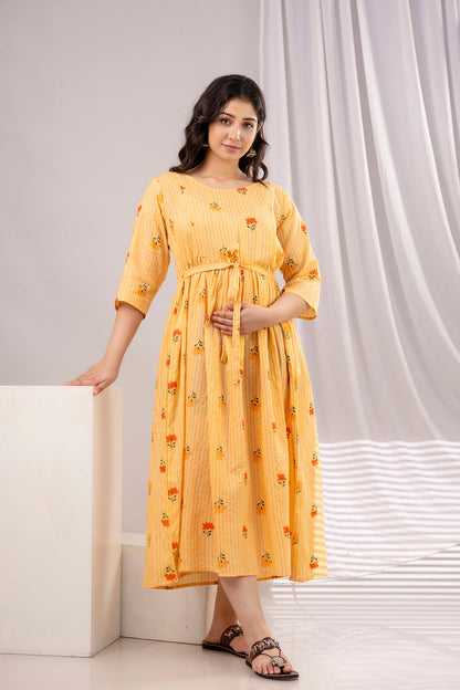 Yellow Printed Maternity Dress