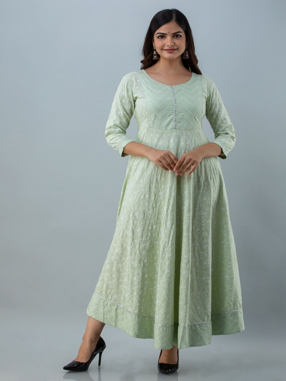 Printed Flared Round Neck 3/4 Sleeve Ankle Length Viscose Rayon Kurta