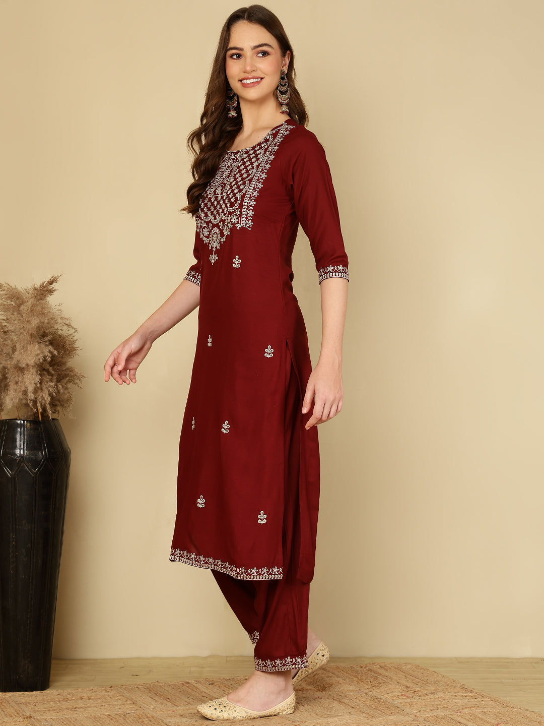 Rayon Printed Kurta And Palazzo Set (MAROON)