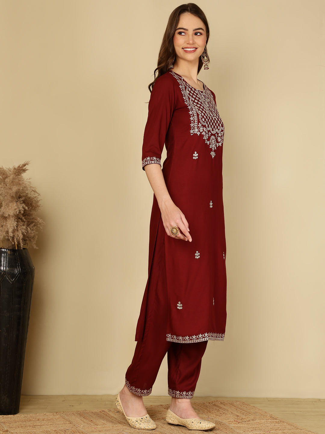 Rayon Printed Kurta And Palazzo Set (MAROON)