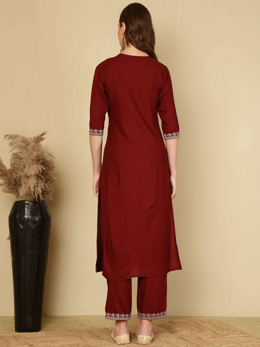 Rayon Printed Kurta And Palazzo Set (MAROON)