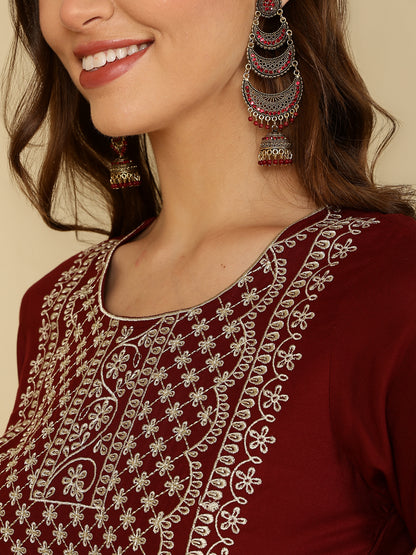 Rayon Printed Kurta And Palazzo Set (MAROON)