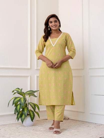 Cotton Printed Kurta And Palazzo Set (GREEN)