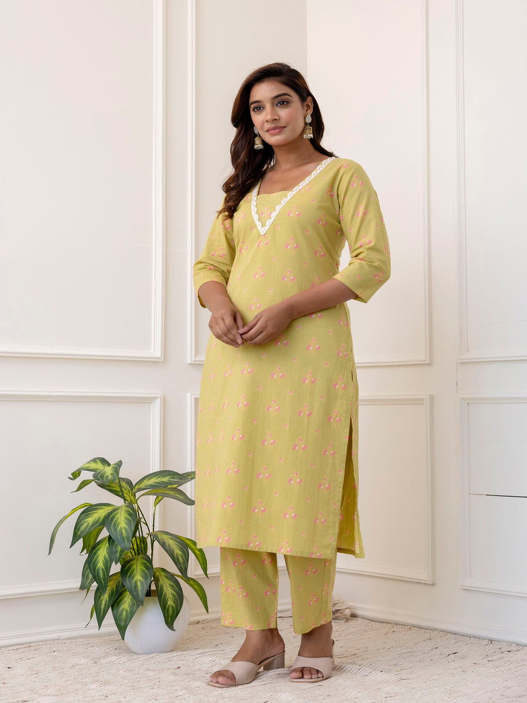 Cotton Printed Kurta And Palazzo Set (GREEN)