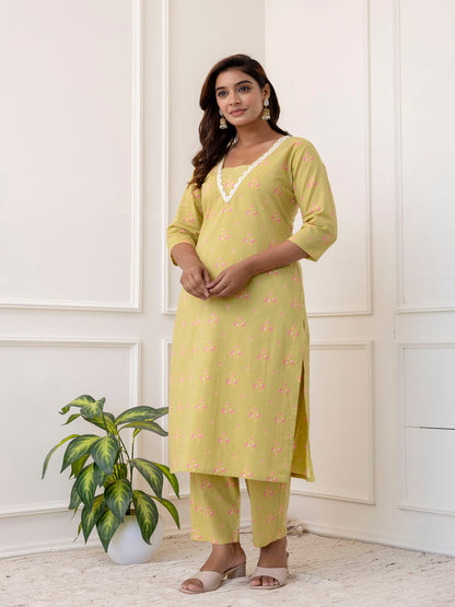 Cotton Printed Kurta And Palazzo Set (GREEN)