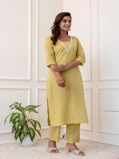 Cotton Printed Kurta And Palazzo Set (GREEN)