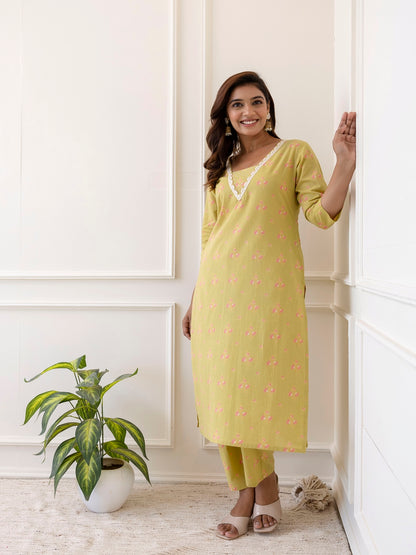 Cotton Printed Kurta And Palazzo Set (GREEN)