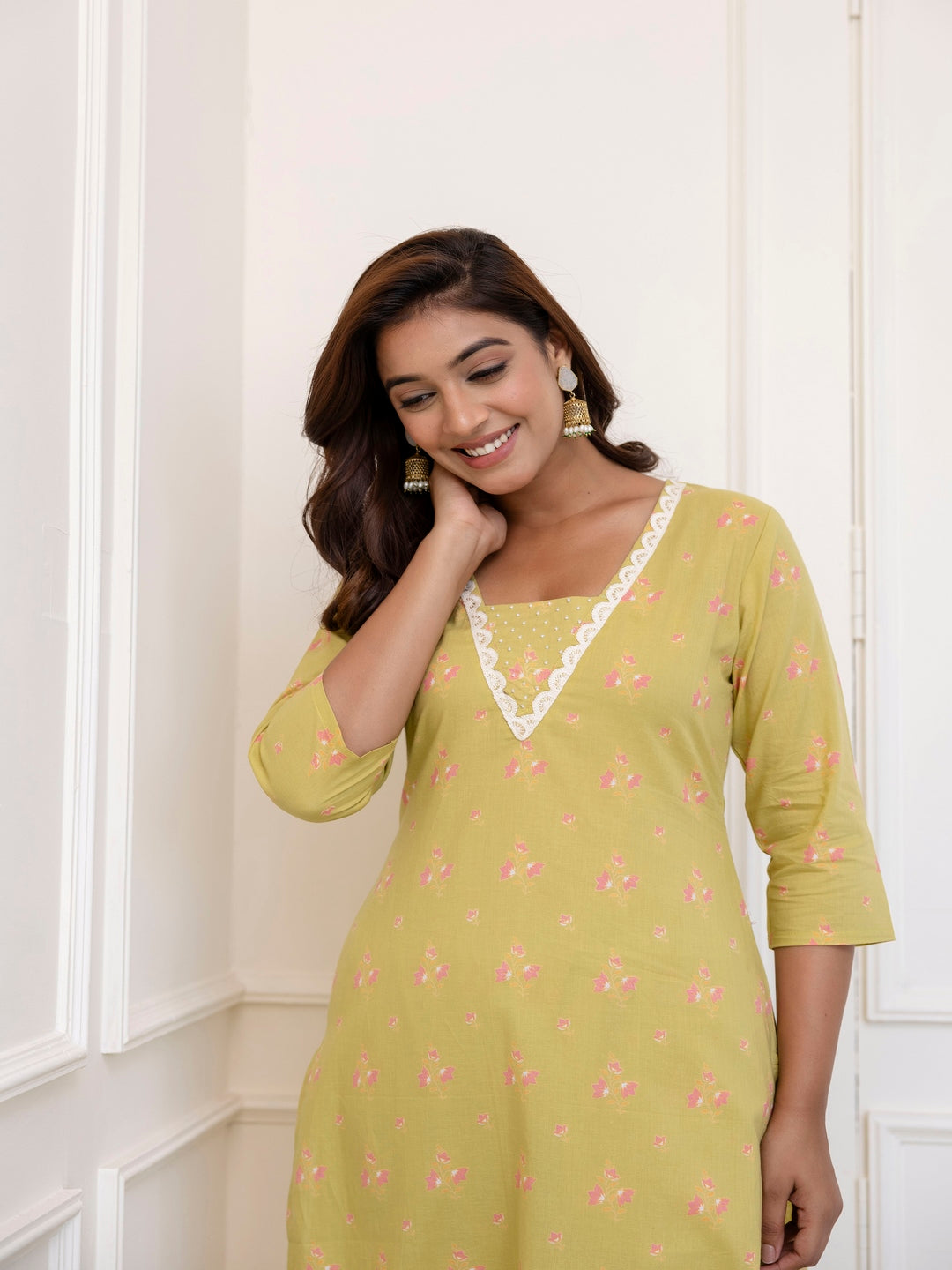 Cotton Printed Kurta And Palazzo Set (GREEN)