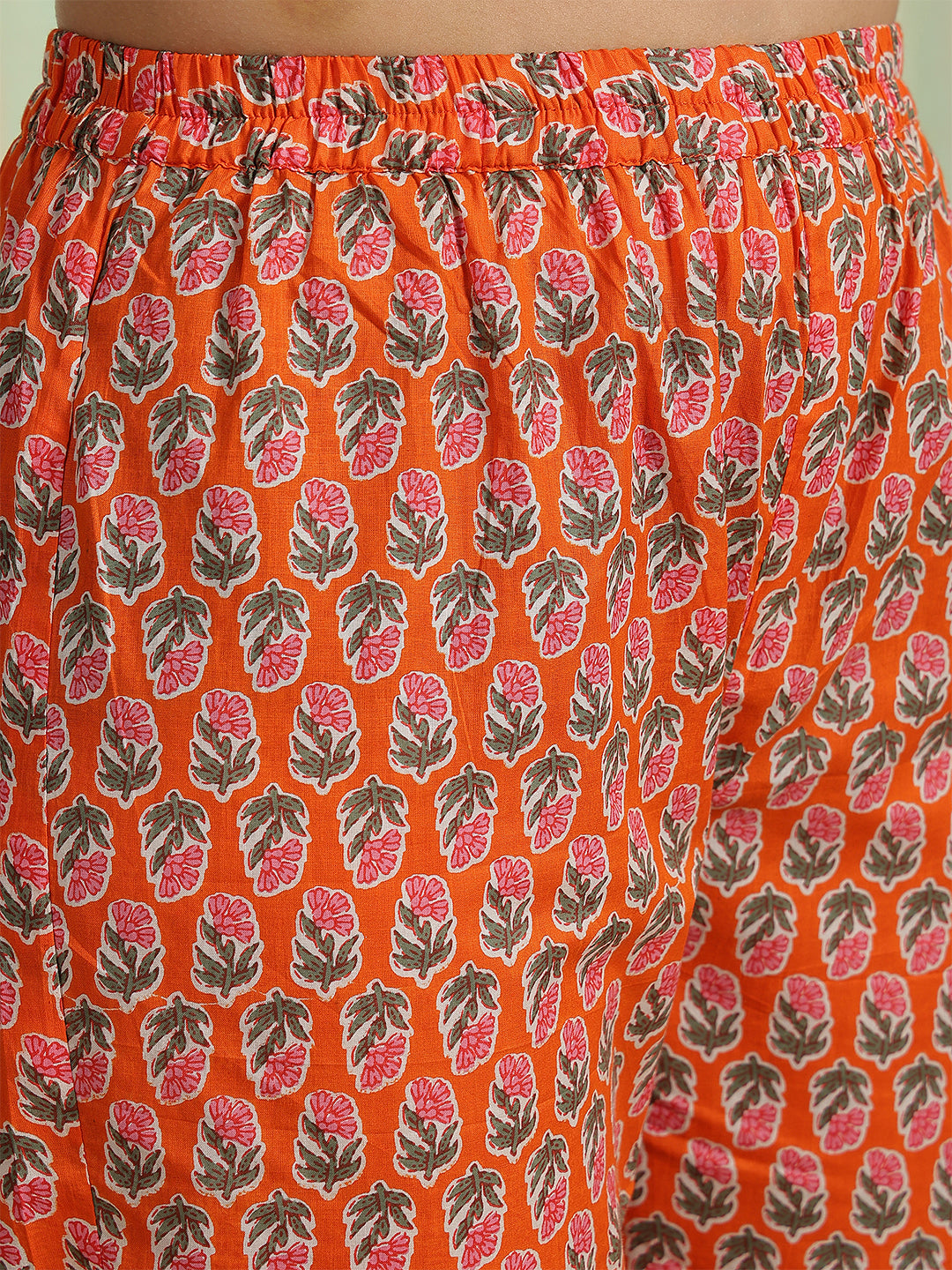 Orange Printed Party Wear Side Pocket Kurta & Pant With Shaded Dupatta