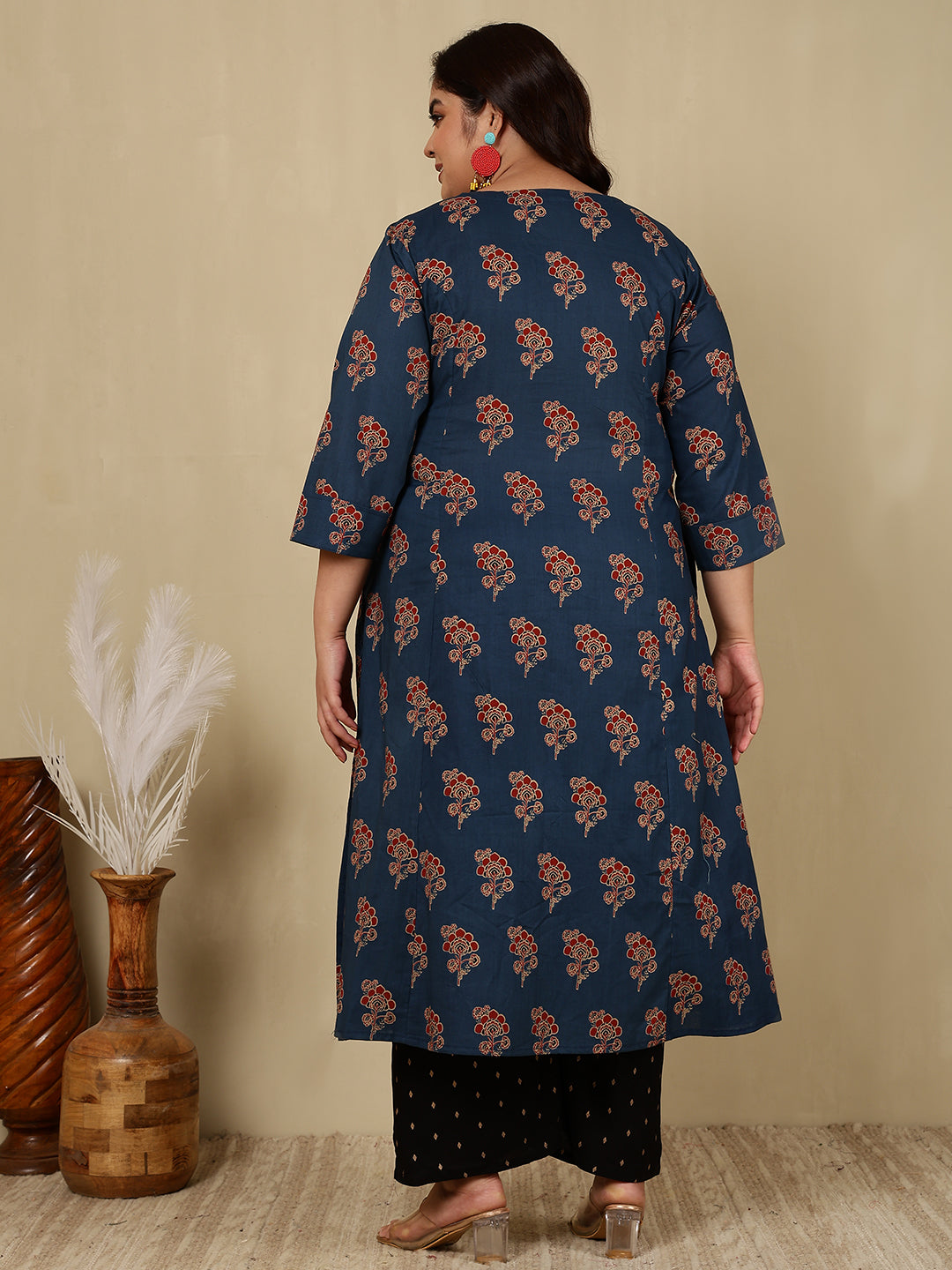 Rayon Calf Length Printed A-Line 3/4 Sleeves Round Kurta