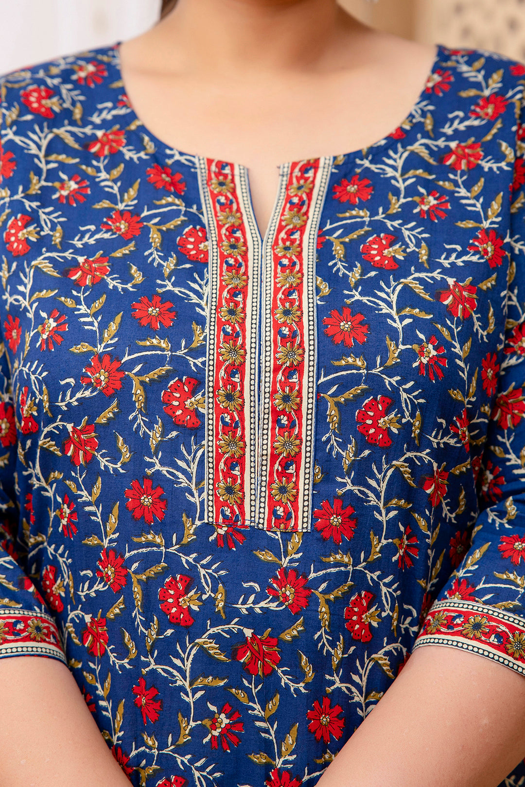 Plus Size Blue Printed Straight kurta