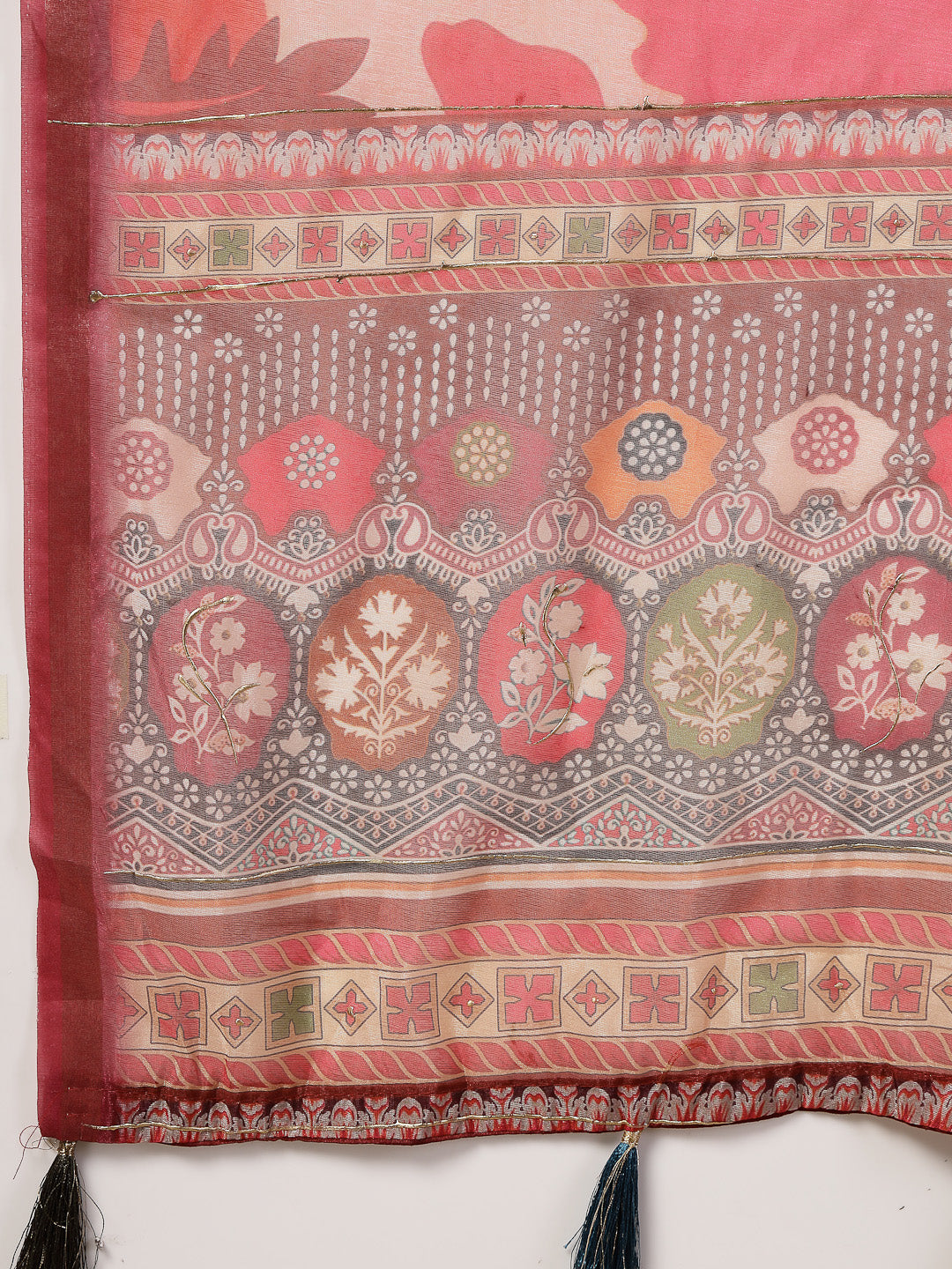 Magenta Floral Foil Printed Cotton Blend Saree