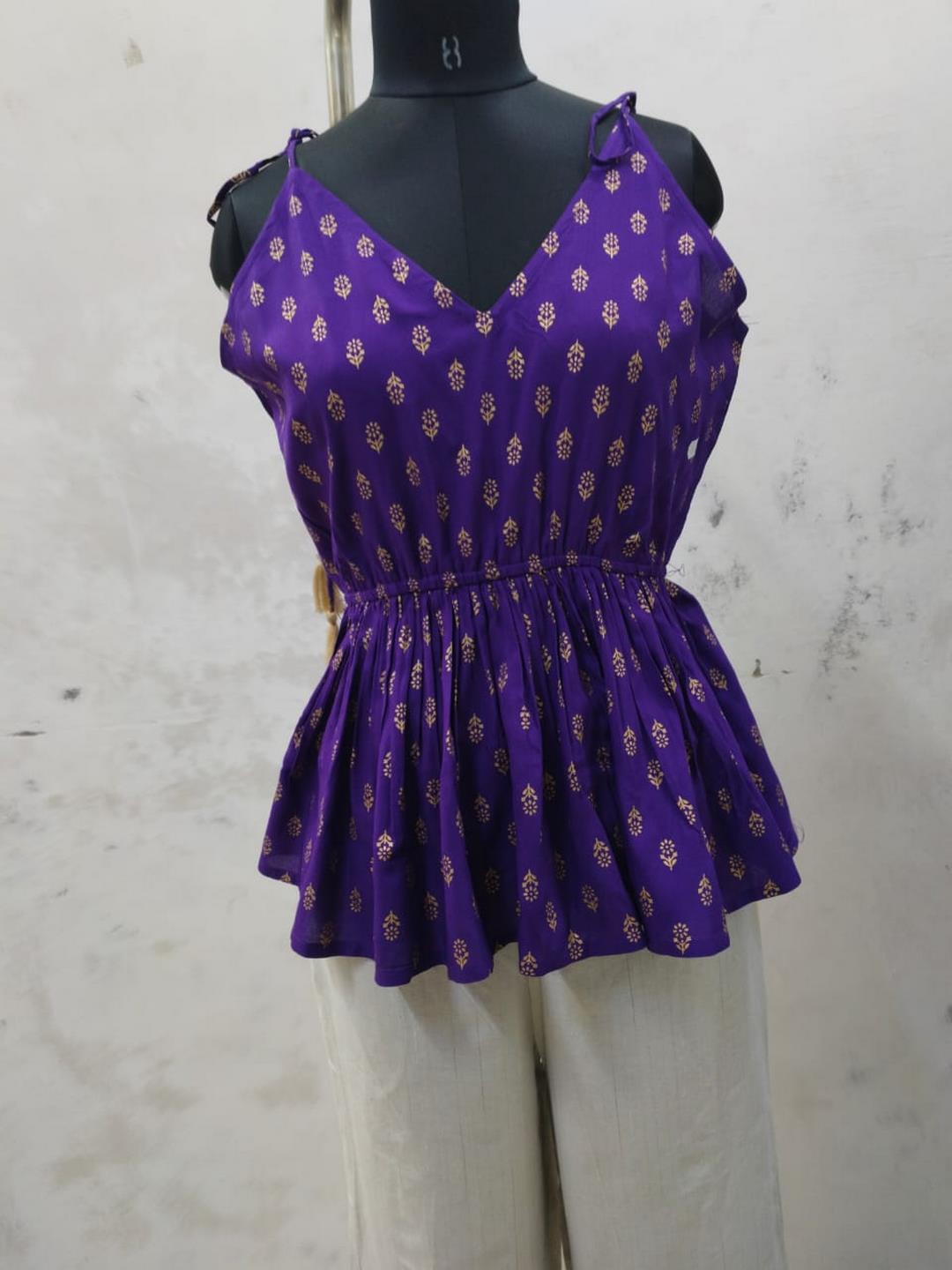 Violet Printed Rayon Short Peplum Top