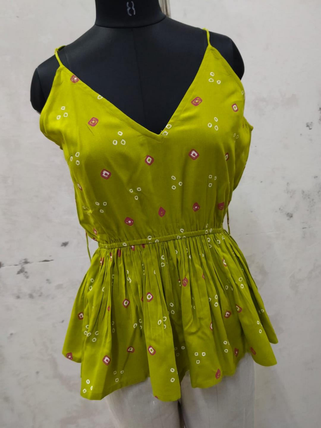 Green Bandhej Printed Rayon Short Peplum Top