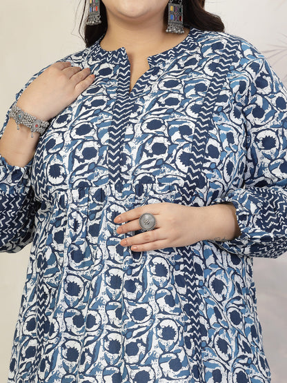 Plus Size Women Floral Printed Cotton Top