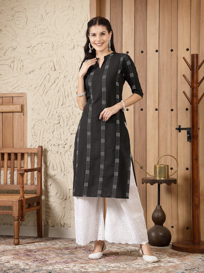 Self Designed Cotton Blend Straight Kurta