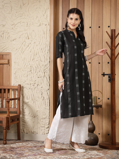 Self Designed Cotton Blend Straight Kurta