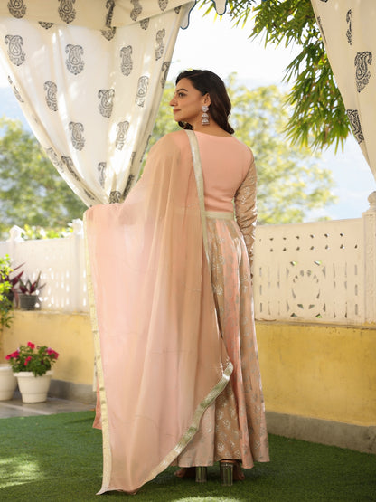 Multicolor Muslin Gown With Dupatta