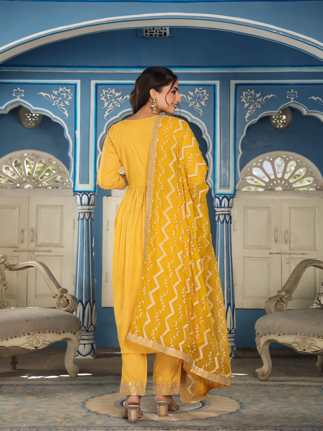 Yellow Printed Rayon Kurta Set