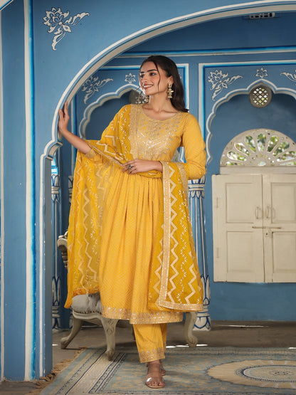 Yellow Printed Rayon Kurta Set