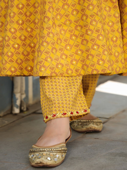 Mustard Chanderi Anarkali Set With Dupatta